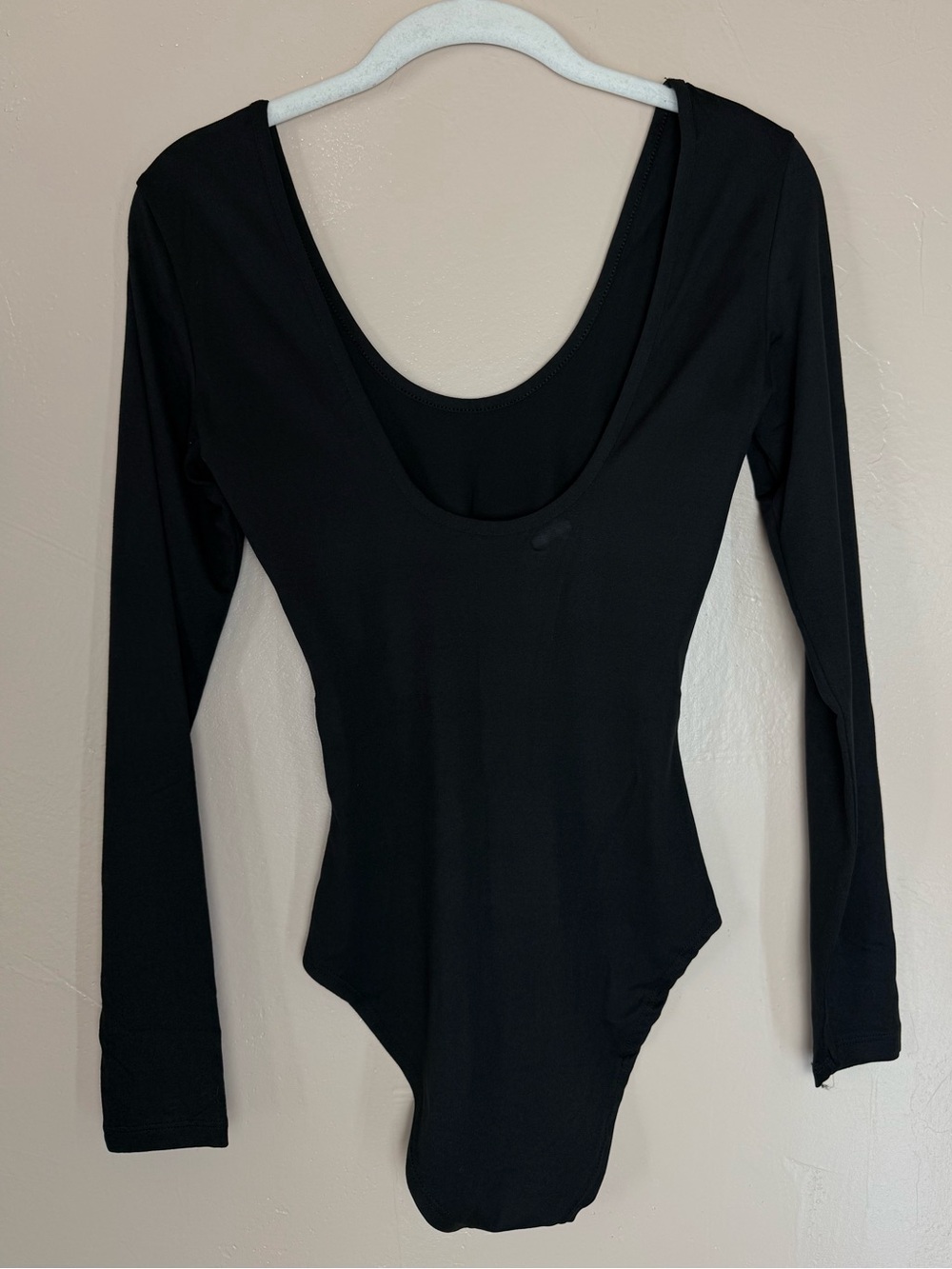 Black Low Scoop Open Back Long Sleeve Top Bodysuit